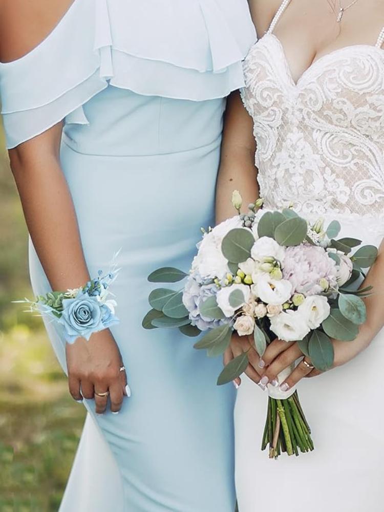 2 шт., набор из запястья, браслета и бутоньерки для свадьбы, подружки невесты, матери, бабушки, для девичника, свадьбы, искусственных роз, цветов, выпускного вечера