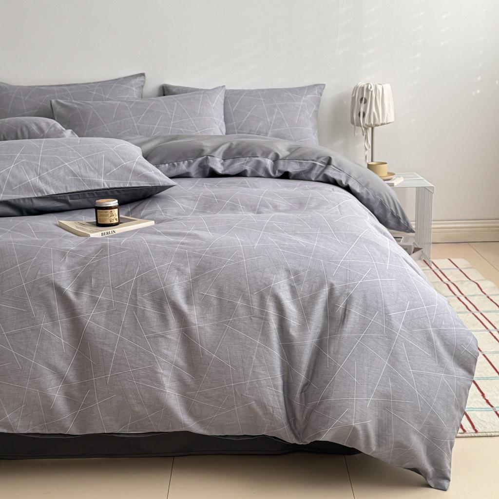 Pure cotton four-piece simple grid striped dormitory three-piece skin-friendly cotton bedding four-piece retail