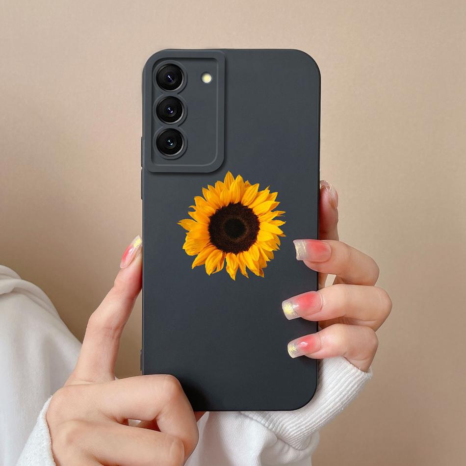 Case For Samsung S22 Ultra Plus Floral Liquid Silicone Camera Protection Back Cover For Galaxy S 22 S22Ultra S22+ Coque Bumper