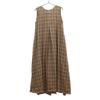 Mila Owen Linen Blend Check Pattern No Sleeve One Piece Brown Back Ribbon Women Used