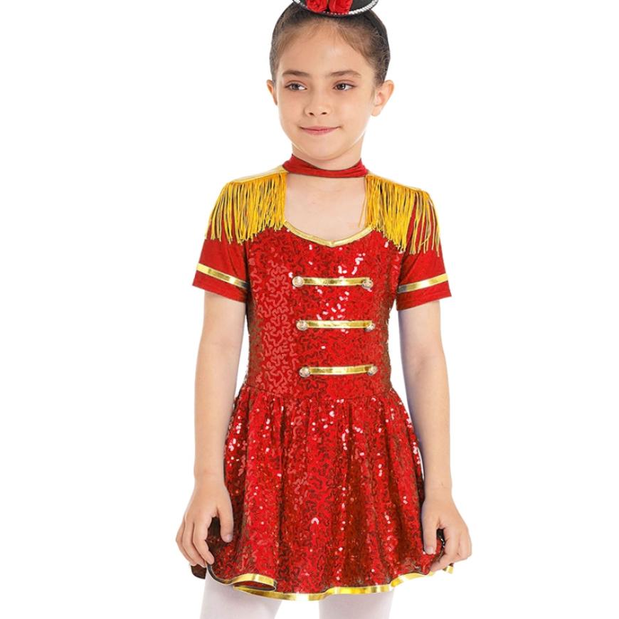 Костюм для девочек, платье с короткими рукавами для выступлений, барабан, мажоретка, карнавальный костюм на Хэллоуин, цирк, нарядное платье
