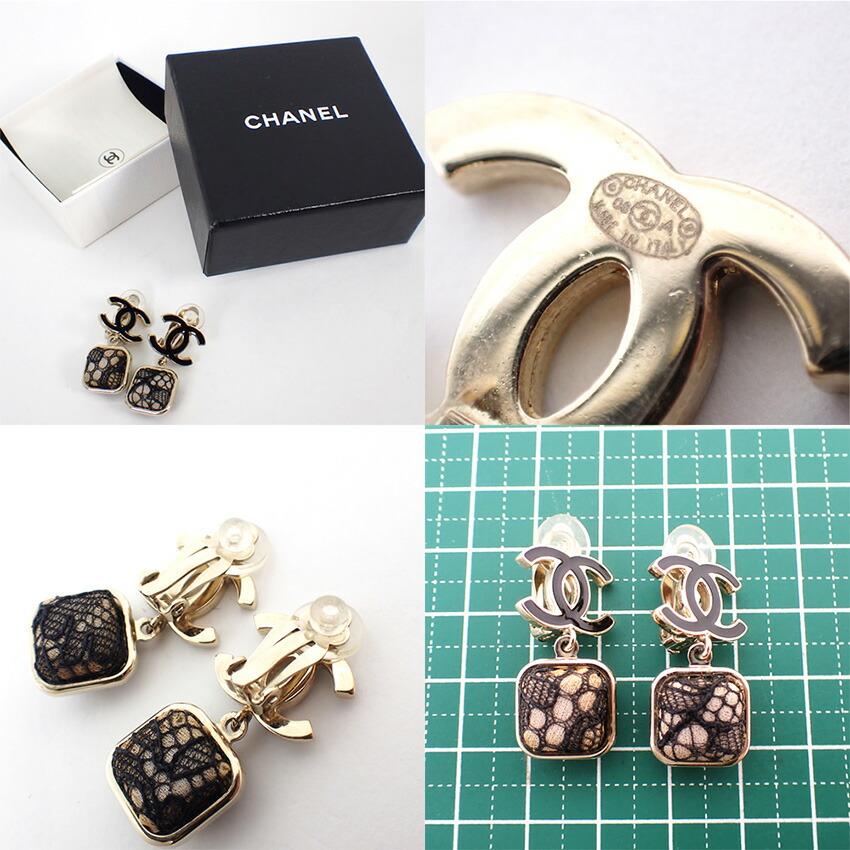 [Подержанные] Серьги-пусеты CHANEL Coco Mark с кружевом/j36-2