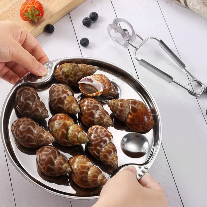 Metal Seafood Utensils Stainlesss Steel Escargots Dish and Tongs Set Snail Bakings Plate with Clamps Kitchenwares X3UC