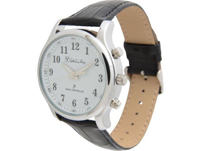 Valentino Rudy Watch VR-575 Black Leather Band Metal Case Radio Controlled NEW