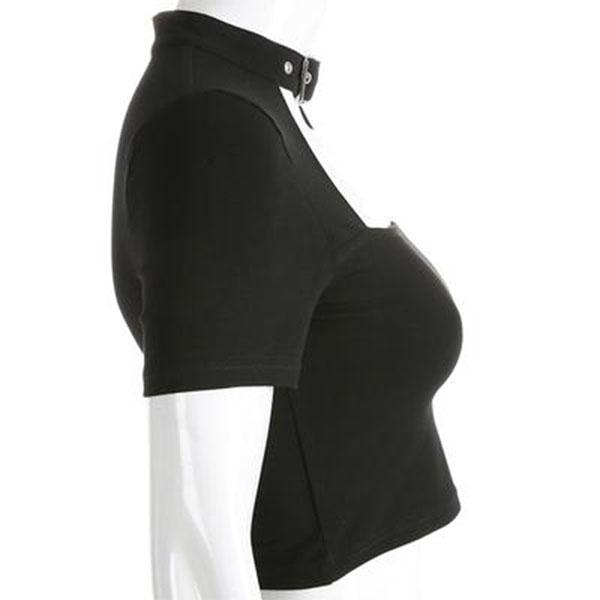 Women Fashion Punk Gothic Sexy Blouse Halter Short Sleeve Square Neck Bare Midriff Shirt Tops