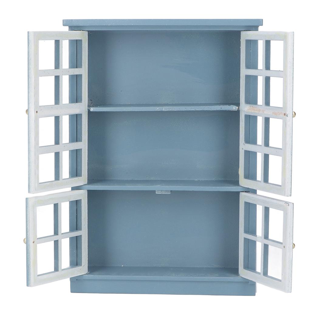 1:12 Scale Dollhouse Furniture Cabinet Dark Blue Miniature Wooden Dollhouse Bookshelf