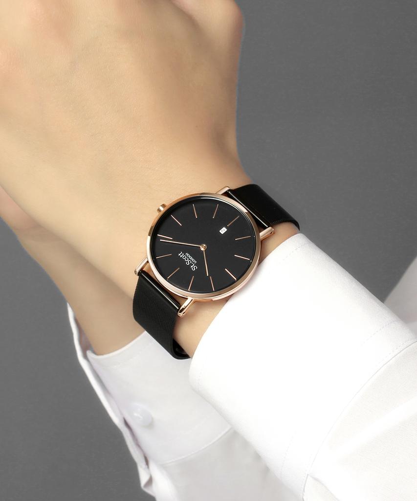 Seinteuseukoteuleondeon Nova Date Мужские/Женские Сетчатые Часы - Черный / St5503-Rbb
