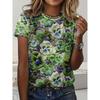 Colorful Flower Pattern Women Loose Round Neck Tshirt Women Top T Shirt Fashion Tee Quick Drying Clothing Trendy Vacation Tee