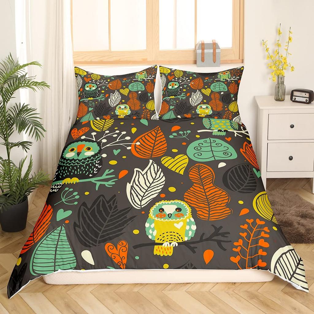 Пододеяльник с изображением совы King Queen, серый, милый комплект постельного белья с изображением животных, розовый, оранжевый, серый, цветы, чехол для одеяла, полиэстер, пододеяльник