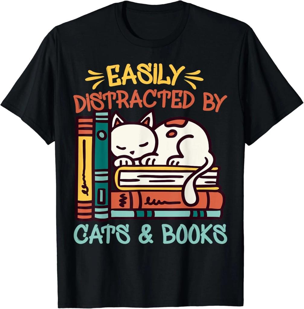 Funny Cats And Books Easily Distracted By Cats And Books Gift Unisex T-Shirt