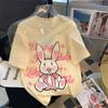 Женская хлопковая футболка с принтом кролика кремового желтого цвета - коллекция Лето 2023, с короткими рукавами, повседневная, свободный крой
