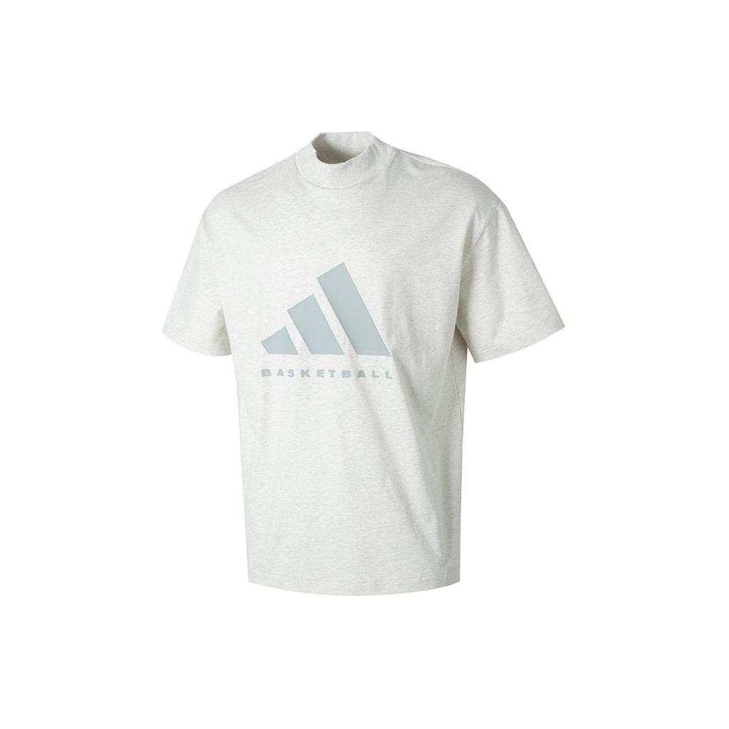 adidas Спортивная свободная футболка с логотипом Alphabet, топы унисекс с короткими рукавами и круглым вырезом, светло-серые IX1968