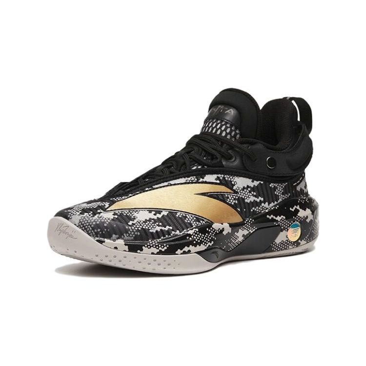 Anta Баскетбольные кроссовки для детей, нескользящие, амортизирующие, износостойкие, дышащие, с низким верхом, детские баскетбольные кроссовки, черное золото 312241130-1