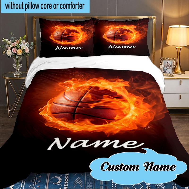 Custom Name Basketball Bedding Set 3pcs, Bedding Set Including 1pc Duvet Cover And 2pcs Pillowcases for Bedroom, Dormitory Gift