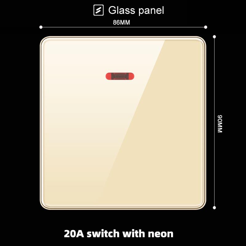 Hong Kong & Macau 13A British Socket with USB Fast Charging, Type-C, Gold Glass Panel, Three-Hole Square Pin