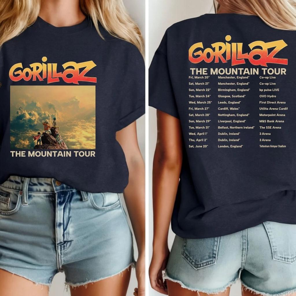 Gorillaz The Mountain Tour T-shirt Double Sided Band Graphic Tee