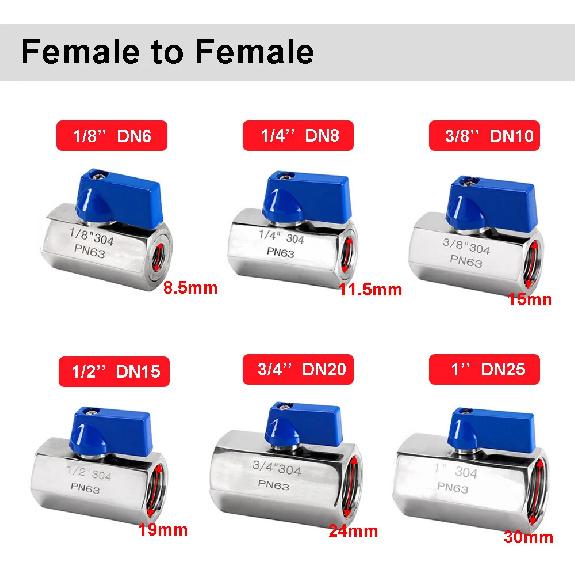 1/8" 1/4" 3/8" 1/2" 3/4" 1 Inch BSP Male/Female Mini Ball Valve 304 Stainless Steel Manual Tap Valves Homebrew