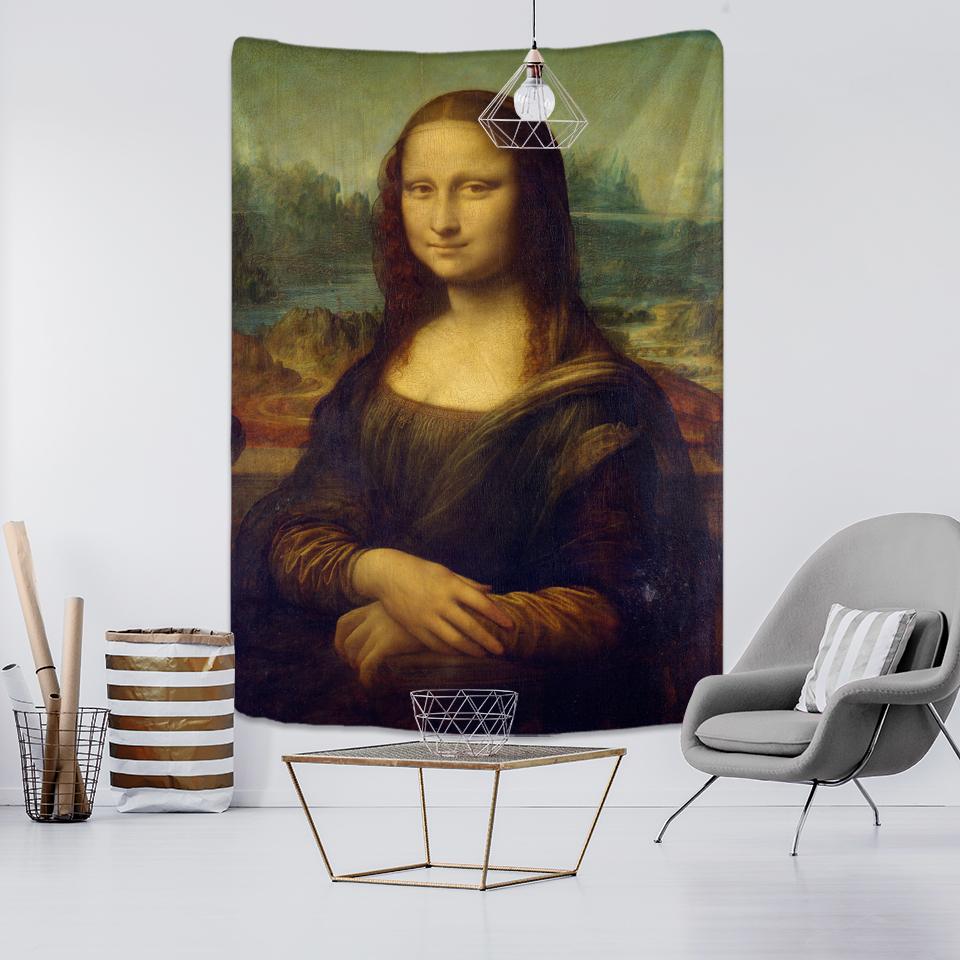 Гобелен с улыбкой Моны Лизы, настенное украшение в стиле бохо, красивый коврик для стола, печать на ткани, украшение для гостиной
