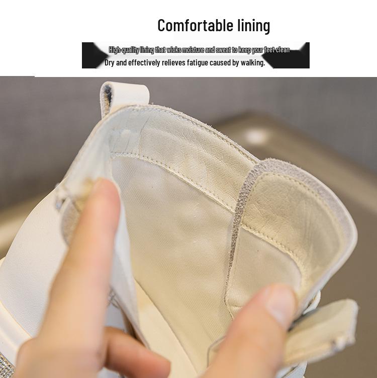 Women's White Rhinestone Print Height-Boosting Platform Sneakers