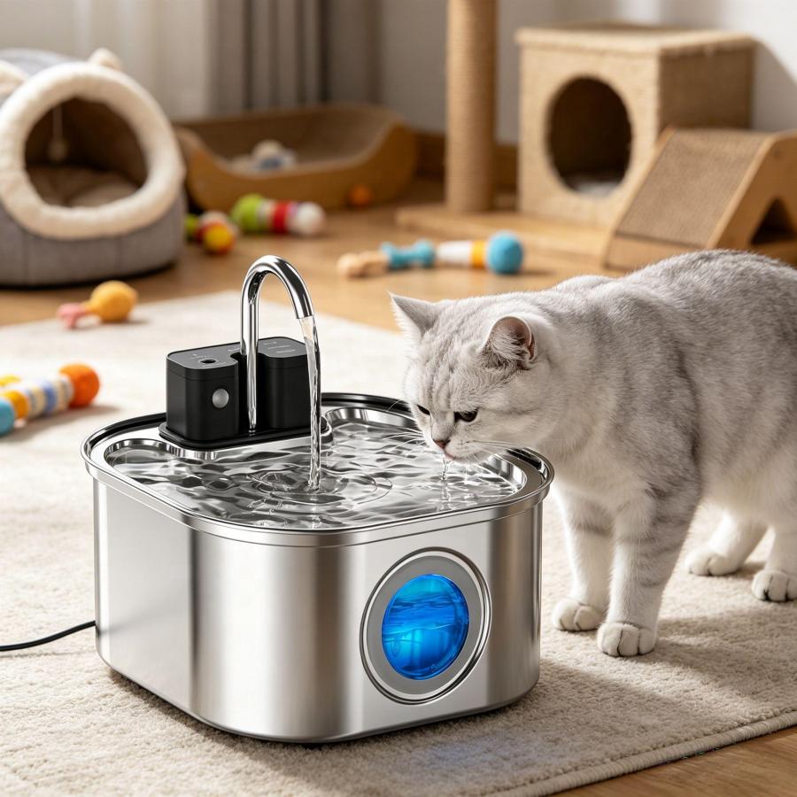 3.2L 108oz Sensor Activated Stainless Steel Pet Water Fountain Wireless Rechargeable Automatic Pet Drinking Dispenser for Cats