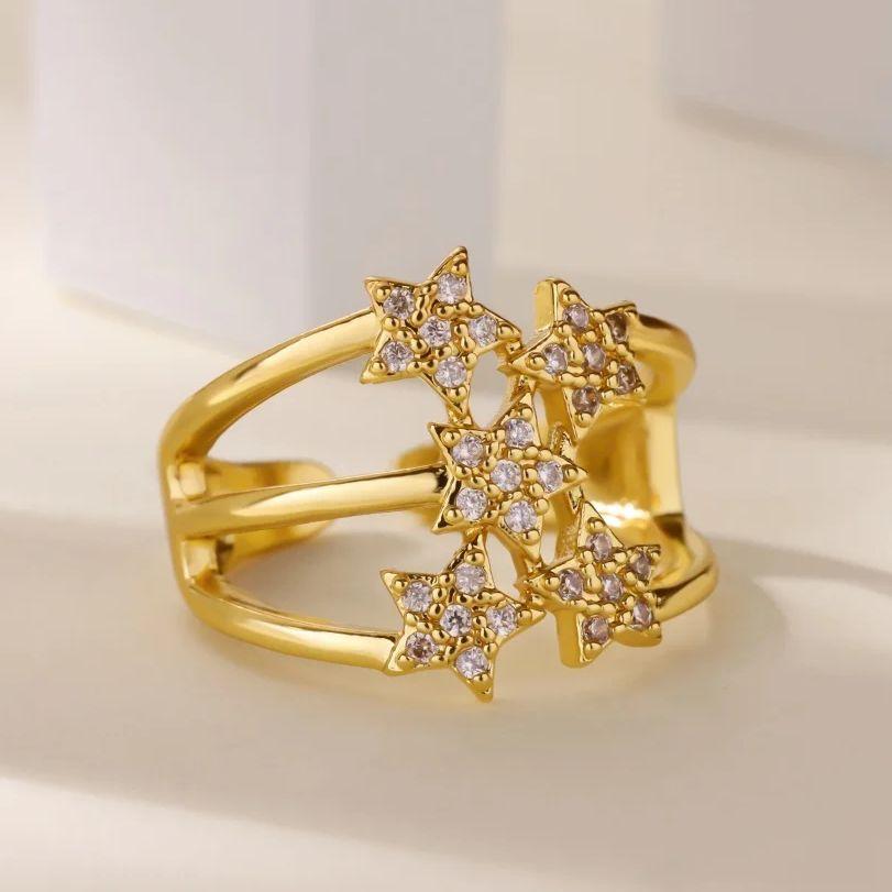 Luxury Zircon Stars Rings For Women Gold Plated Metal Crystal Star Adjustable Ring Wedding Christmas Fashion Jewelry Gift