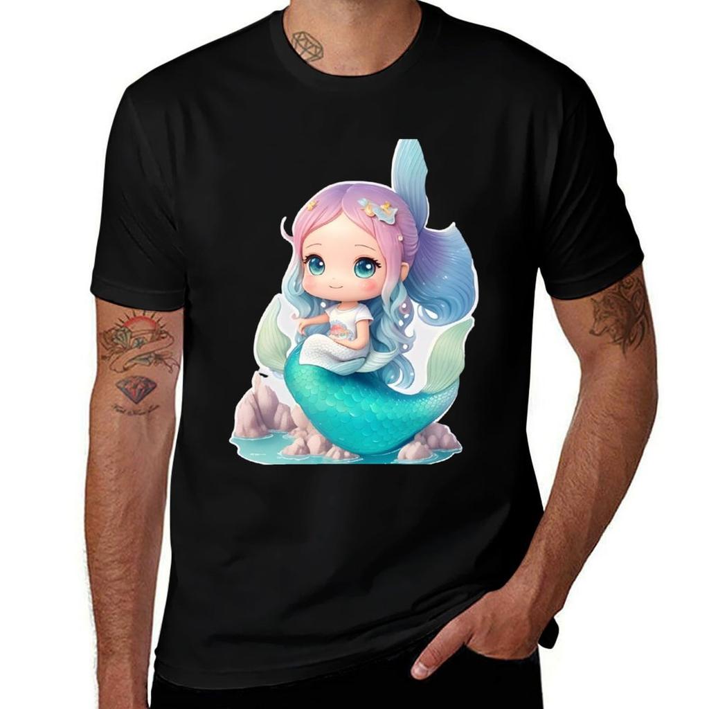Playful Isometric Mermaid By The Sea Tshirt Work Wear Short Sleeve Tshirt