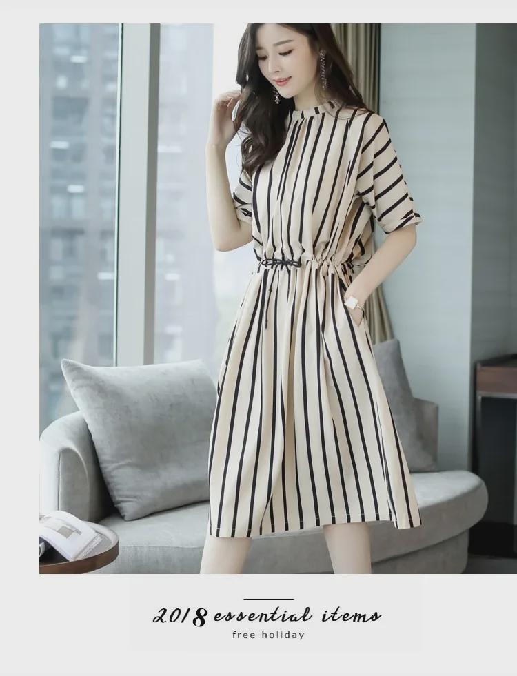 2021 Корейское полосатое платье миди больших размеров для женщин - мода весна/лето