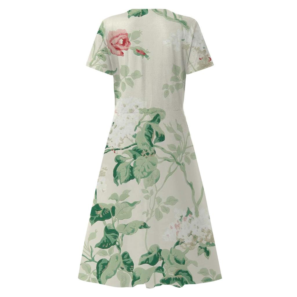 Women's Summer Casual Floral Print Short Sleeve Swing Dress