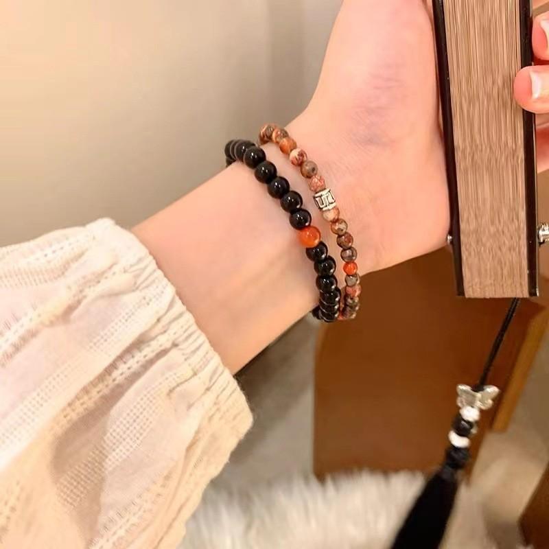 Style Handcrafted Ethnic Natural Stone Beaded Bracelet Unisex Design Geometric