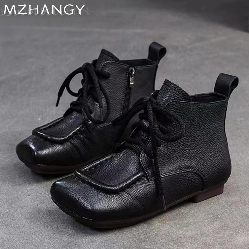 Модные кожаные ботильоны с квадратным носком на плоской подошве, дизайнерские кроссовки для женщин, тренд 2025 года, зимние ботинки челси, новые удобные ботинки для ходьбы, женские зимние ботинки