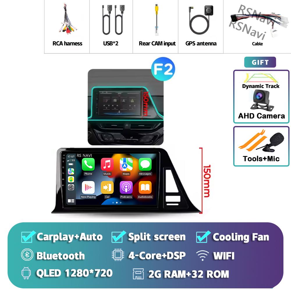 Android 14 Carplay Auto Для Toyota C-HR 2016 - 2020 Автомагнитола Мультимедийный DVD-стерео 360 Камера Навигация Видео AI Голосовое управление