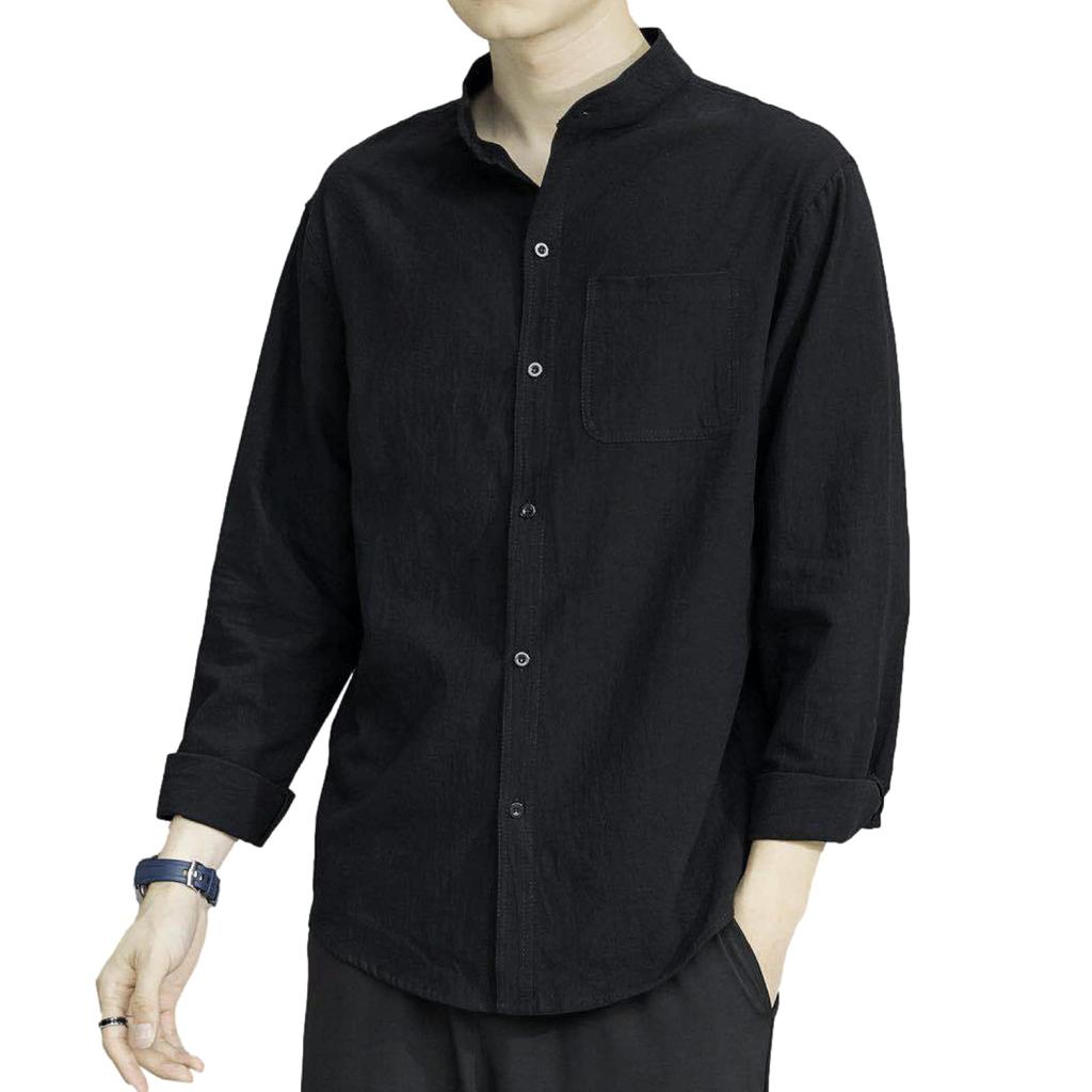 BN1 Select Stand Collar Basic Stylish Casual Long Loose Home Stylish Plus Sizes Cool Solid Korean BN99 Size 2XL Shirt, Sleeves, Fit, Spring/Summer,