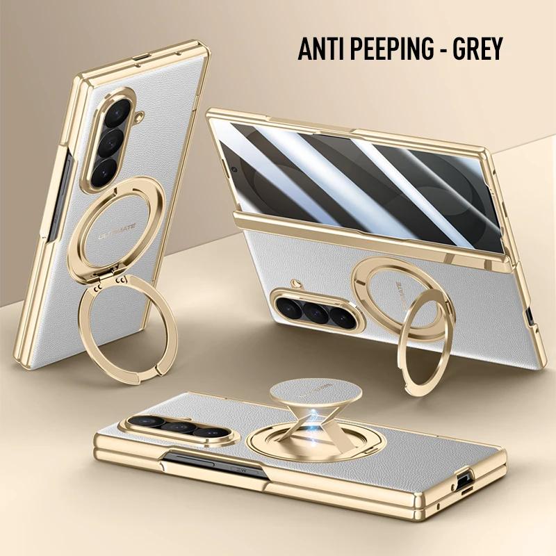 Luxury PU Leather Case For Samsung Galaxy Z Fold8 Fold 8 Ultra Rotating Magnetic Stand Hand Strap Metal Lens Glass Screen Cover