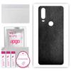 apgo Protective Skin Sticker for the Back Compatible with Motorola One Action, Wrap Film, Foil, Vinyl - Pattern Black Leather