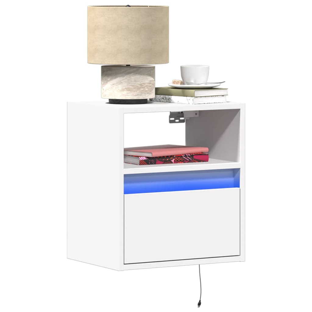 Wall Mounted Nightstand with LED Lights White