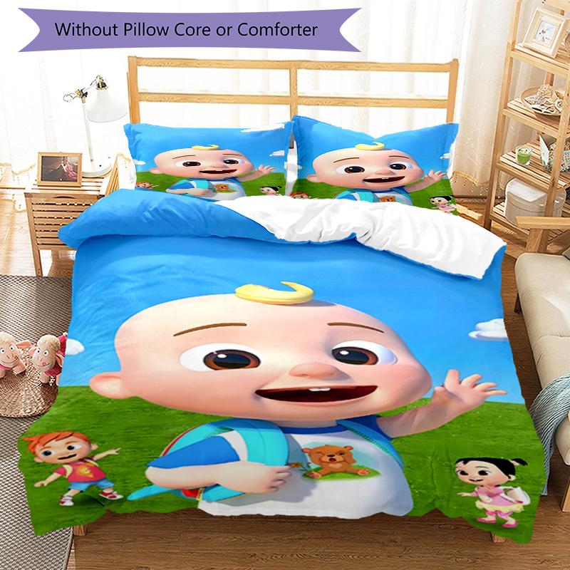 3pcs CoComelon Bedding Set Duvet Cover Closure Includes 1 Duvet Cover & 2 Pillowcases, Soft and Comfortable for All Seasons.