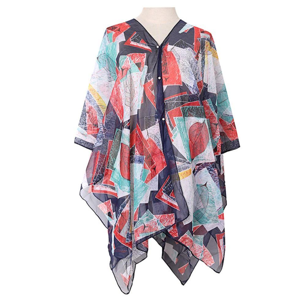 Geometric Patterns Chiffon Shawl Multicolor Suncreen Cardigan Fashion Beach Towel Summer
