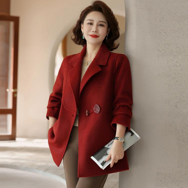 Новое китайское пальто мамы осенью, новое шерстяное пальто свободного кроя в западном стиле для женщин среднего и пожилого возраста на весну и осень.