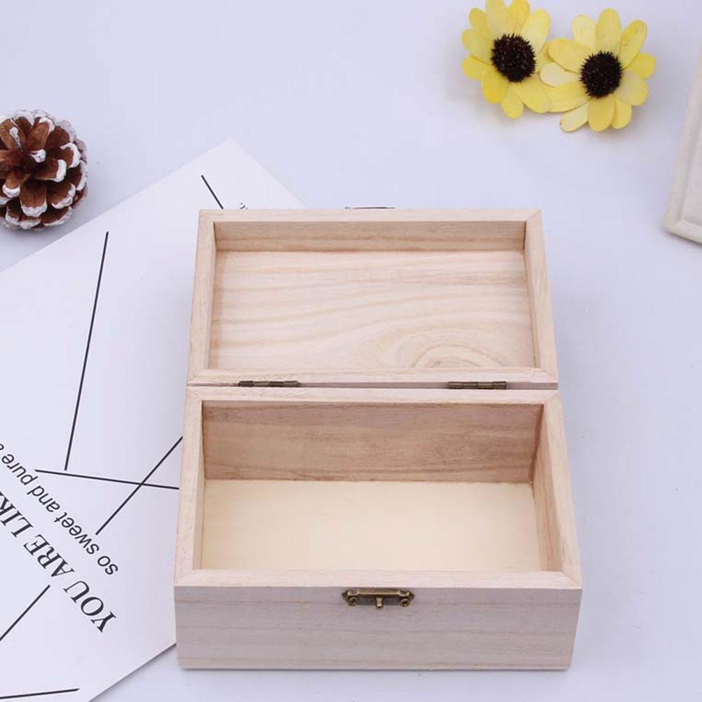 Простые деревянные квадратные шкатулки для хранения с откидной крышкой, шкатулка для рукоделия