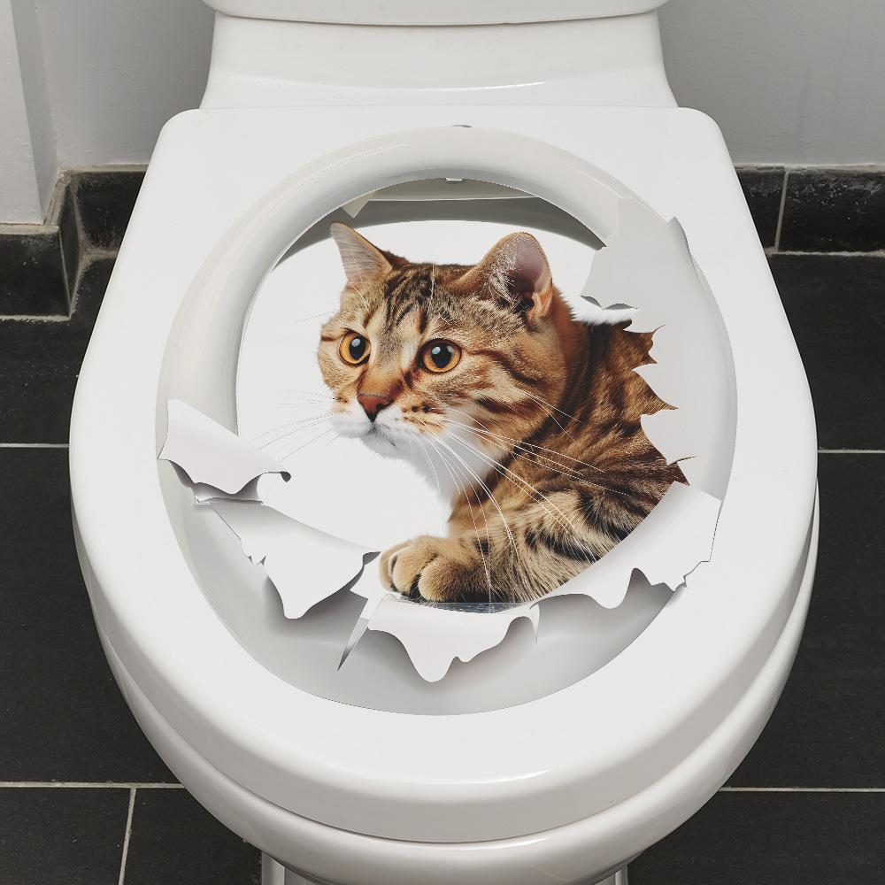 Мультяшная комбинация сломанная стена кошка ванная комната ванная комната украшение дома декоративные настенные наклейки самоклеящиеся