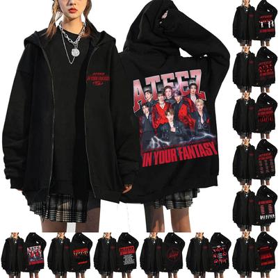 Женская повседневная модная толстовка с капюшоном на молнии с длинными рукавами и принтом