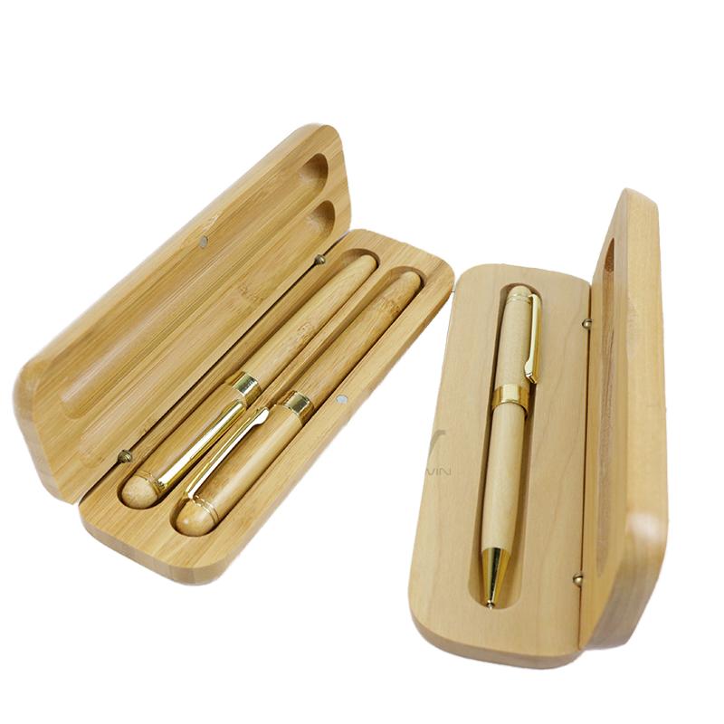 New Design Bamboo Wooden Ballpoint Pen 1.0mm Tip Blue Black Ink UV Printed Portable Office School Writing Stationery Business
