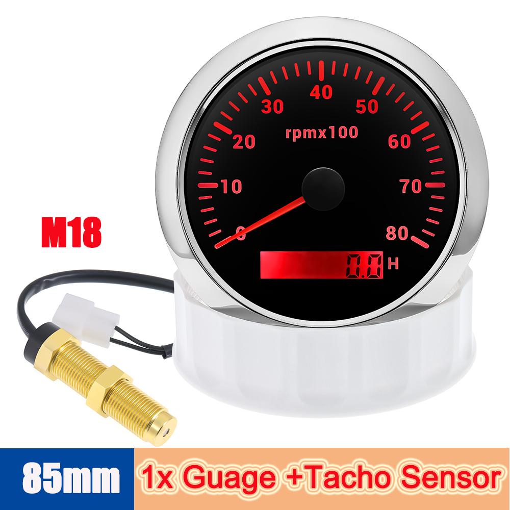 Round Auto RPM Tachometer 8000 RPM Tacho Gauge with LCD Light Car Digital Hourmeter Marine Outboard Diesel Engine 7Colors Change Coolant Temperature