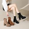 Women's High-heeled Boots Winter British Style Soft Sole Anti-slippery  Versatile Keep Warm Leather Shoes