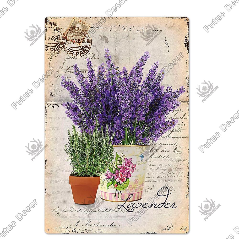 Putuo Decor Цветок Винтажный Постер Табличка Металлическая Жестяная Вывеска Настенная Декоративная для Амбара Комнаты Кухни Гаража Железная Живопись