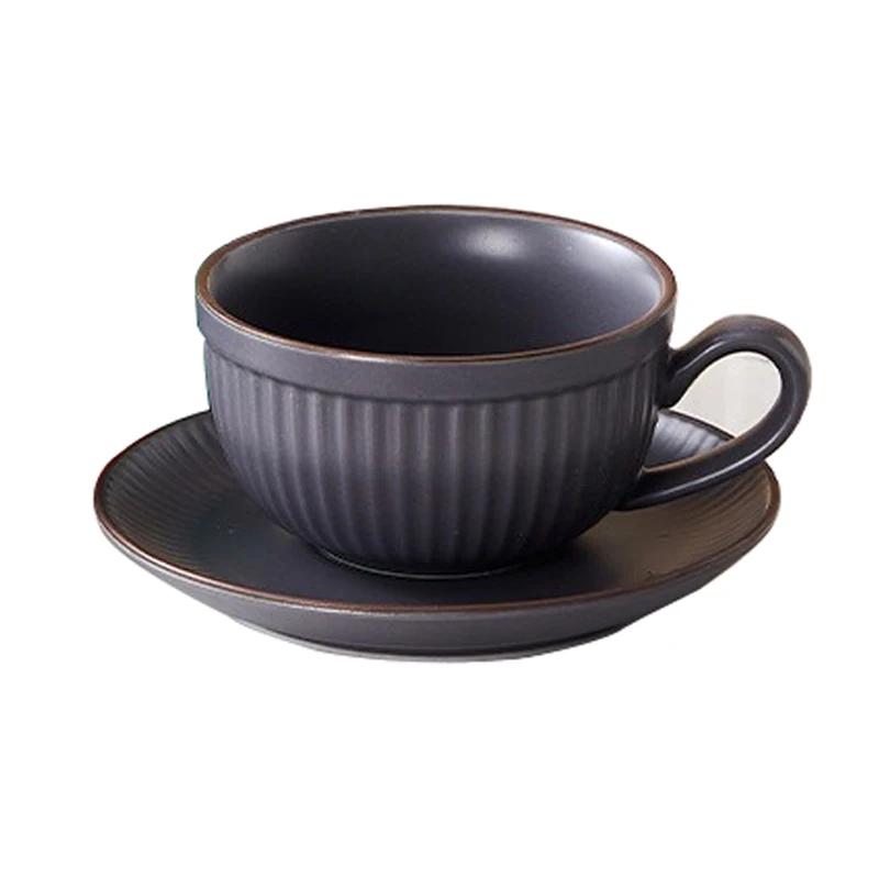 European Retro Style Ceramic Mugs Pumpkin Striped Coffe Cup with Saucer Afternoon Tea Cup Espresso Latte Mug Kitchen Water Cup