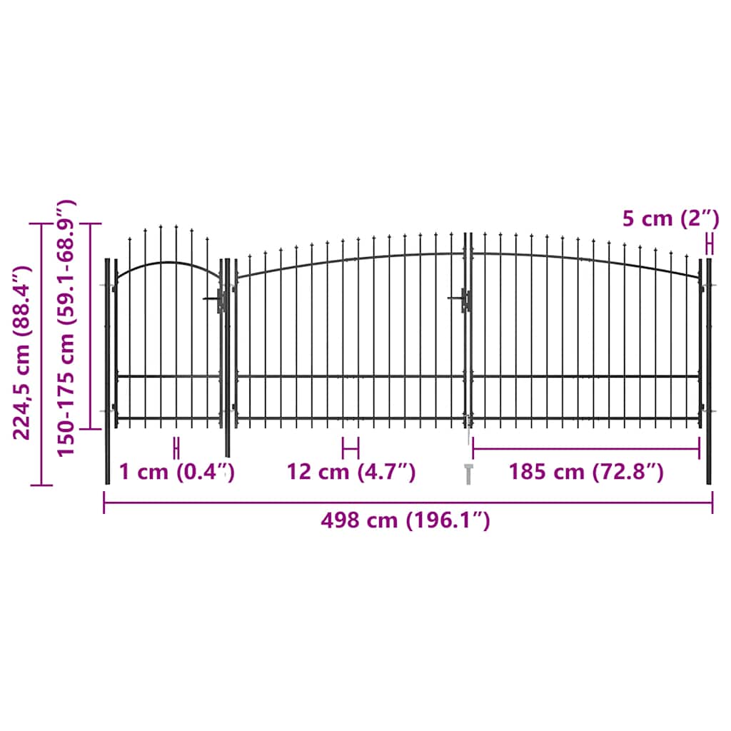 Woerden Garden Gate with Spearhead Design 5 x 1.75 m Black