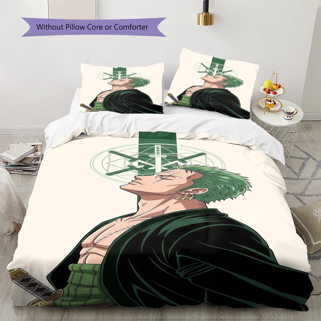 One Piece Roronoa Zoro Pattern Bedding Quilt Set Quilt Cover Pillowcase Home Birthday Gift(1 * duvet cover + 2 * pillowcase, without core)
