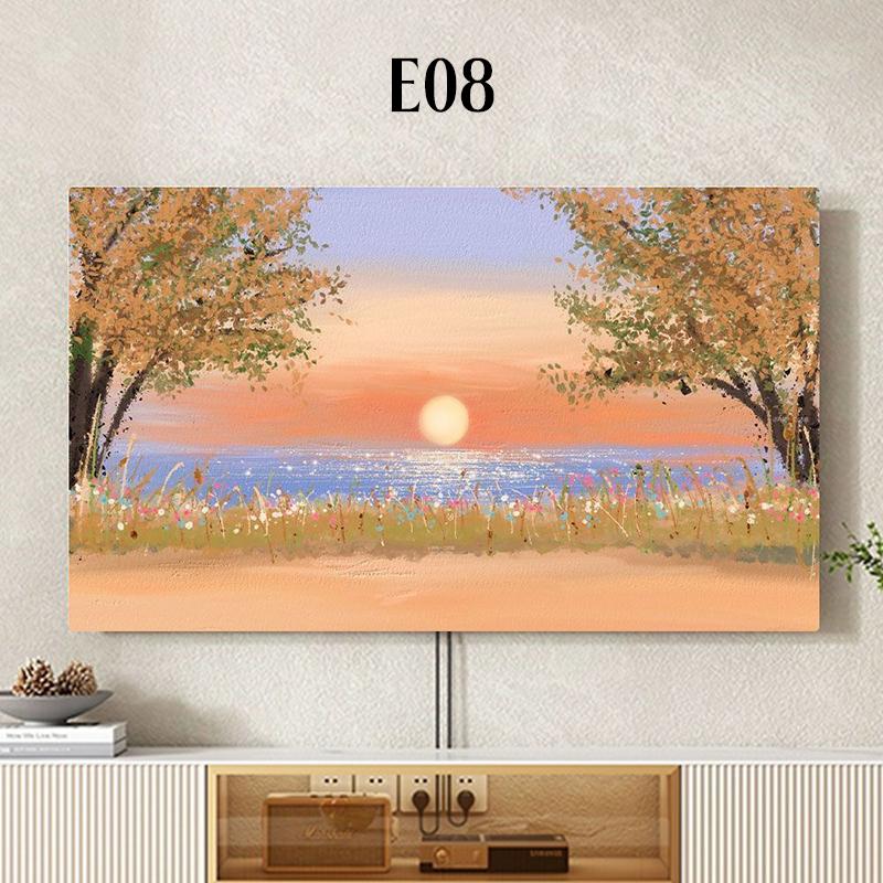 Oil Painting Landscape Printed TV Dust Cover Elastic All Inclusive LCD Screen Cover 32-85 Inch Home Decor Hanging TV Hood