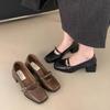 Women Vintage Square Head Mary Jane Shoes Spring Shallow Ladies British Style Elegant Square Heel Single Shoes Pumps